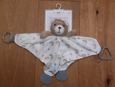 Modern Baby Snuggle Blankie Bear Rainbows Teether  Rattle White, Tan  Gray