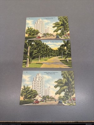 E1 Set Of 3 Vintage Postcards Looking South On Collins Ave Miami Beach Fl C4#4