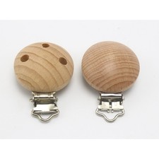 2 Baby Pacifier Wooden Clips Suspender Soother Infant Round Untreated Beech Wood