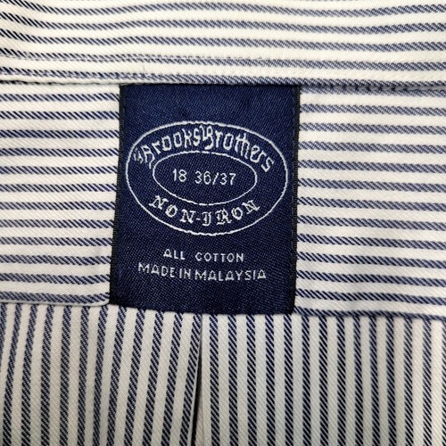 Brooks Brothers Hemd Herren 18 36/37 blau Nadelstreifen Baumwolle bügelfrei - Hinweis - Bild 2 von 8