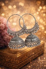 Traditional Oxidised Jhumka Hoop Earrings