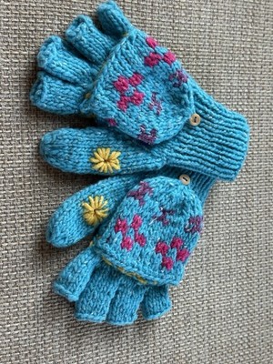 e. c. c. Turquoise Wool/Cotton Convertible Flip Top Gloves, Made In Ecuador, New