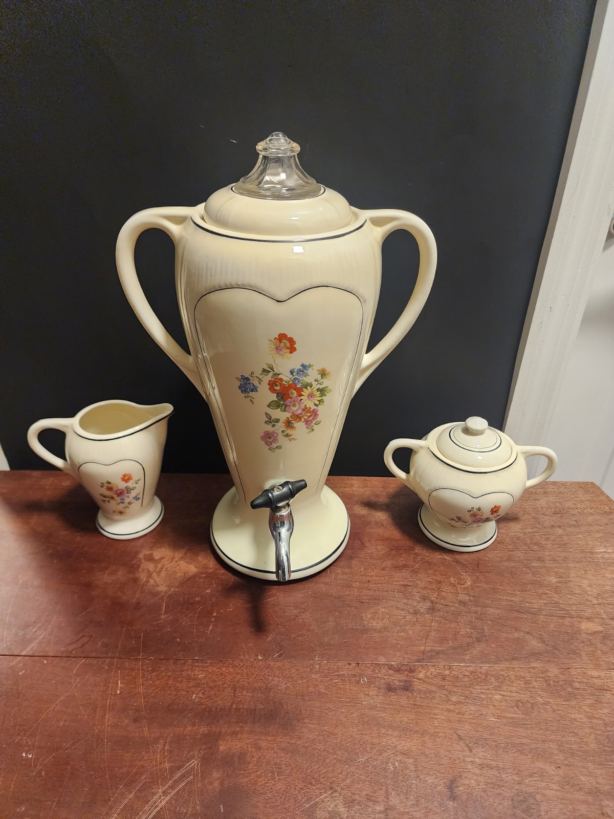 Porcelier Porcelain Coffee Set Sugar & Creamer Elec.Percolator Vintage 1930s-40s