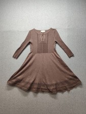 Olive & Oak Women Sweater Dress PL Brown 3/4 Sleeve Keyhole Fit & Flare Casual