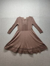 Olive & Oak Women Sweater Dress PL Brown 3/4 Sleeve Keyhole Fit & Flare Casual