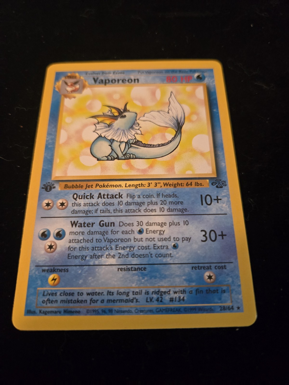 Vaporeon 28/64 Jungle Regular 1st Edition NM Gem 💎