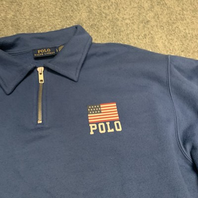 Polo Ralph Lauren Women's 1/4 Zip Cotton USA Flag Polo Sweater Sweater in Blue