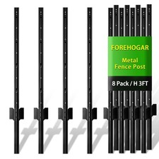 Metal Fence Post 3 Feet Black, Pack of 8, T Posts for Wire Fence, No Dig Stee...