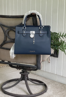 バッグ COACH Hamilton Tote Pebble Leather Navy MICHAEL KORS HAMILTON MEDIUM SATCHEL KEY LOCK SHOULDER BAG NAVY