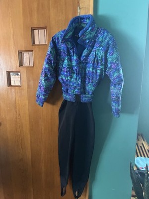 CB Sports Vintage Ski Snowsuit Size 6 Purple Green Blue Black Belted CB-2365