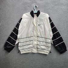 VINTAGE Nike Women Jacket M White Windbreaker Embroidered Big Swoosh Logo Y2K