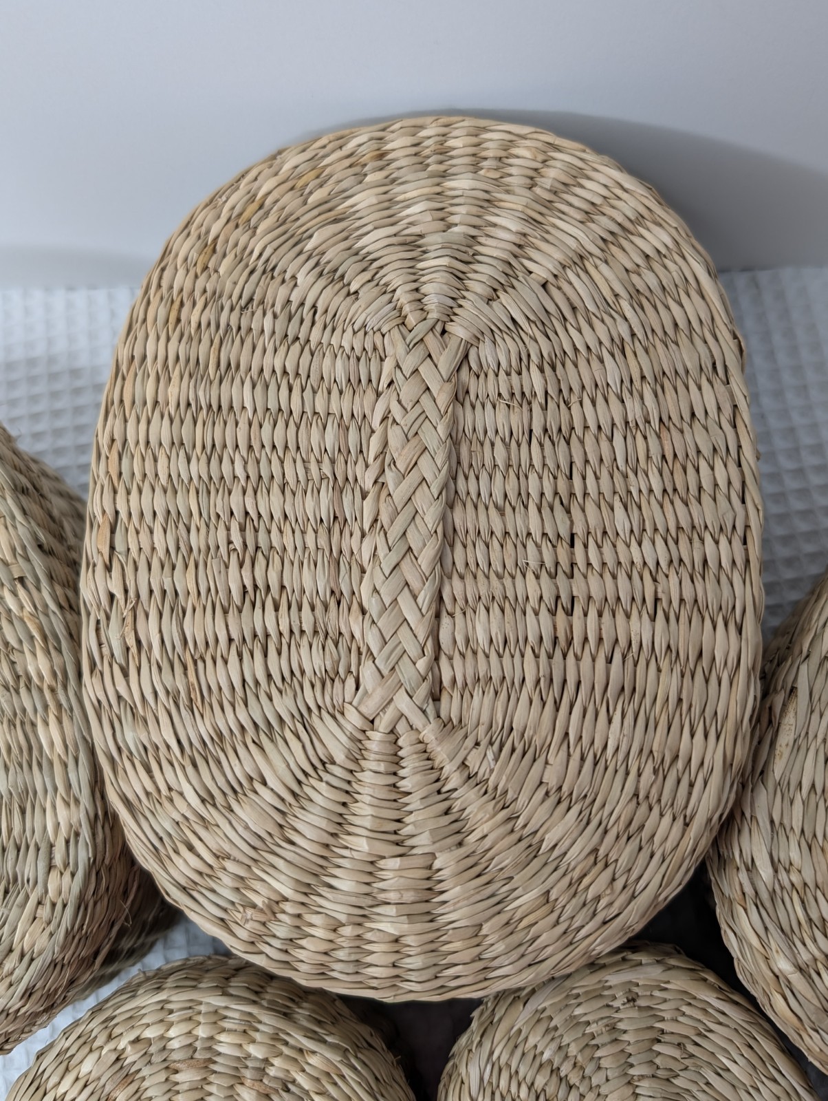 Vintage Nesting Wicker Rattan Baskets Boho Lids Handles Set of 5 Oval 7.5" to 5"