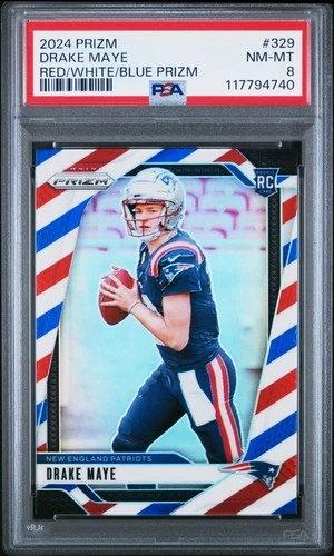 2024 PANINI PRIZM RED/WHITE/BLUE PRIZM #329 DRAKE MAYE ROOKIE RC PSA 8