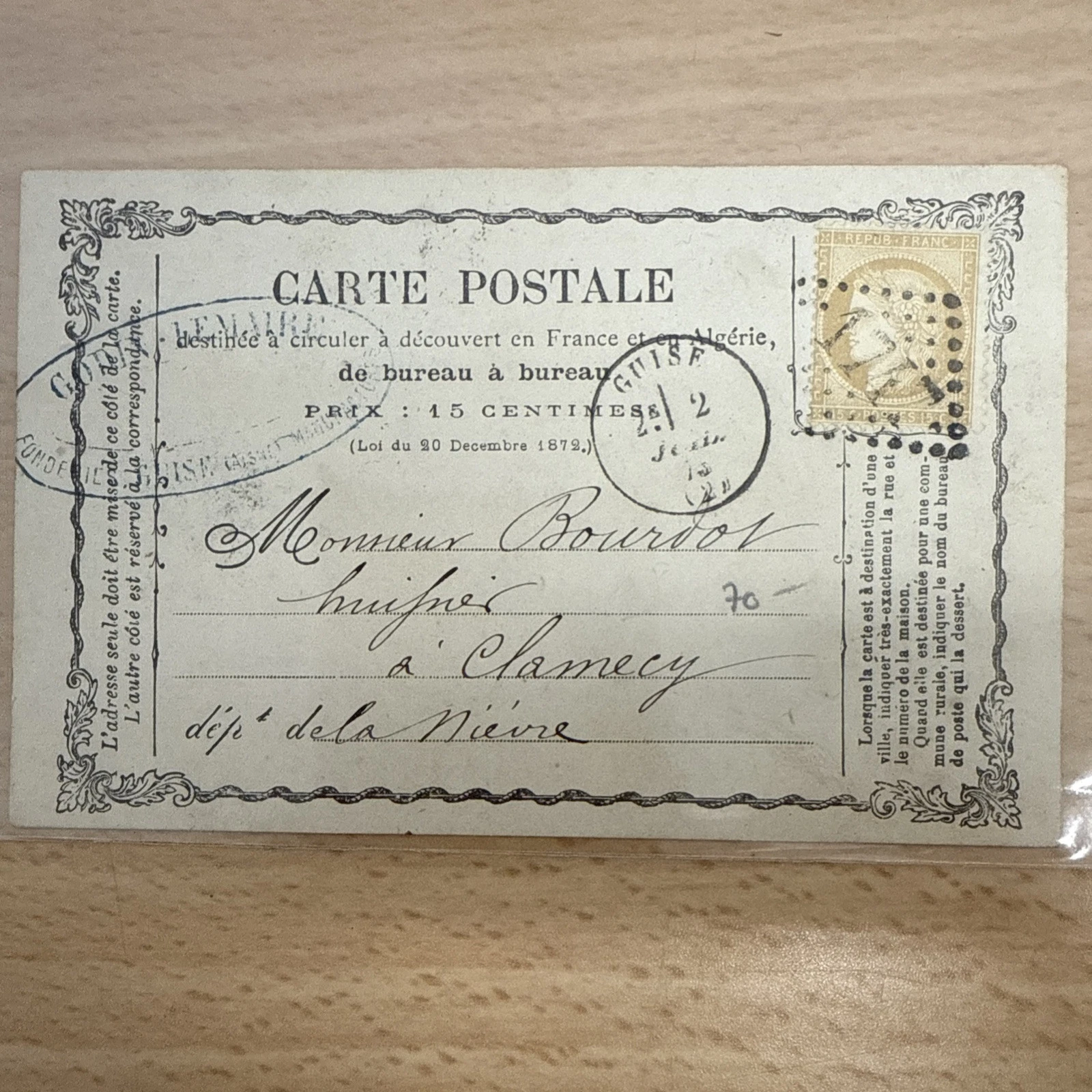 CPA Carte Postale Ancienne Timbre 1872 1873 1874 1875 … À Identifier
