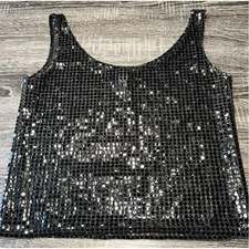Sostanza Black Sequin Tank Top Sparkly Sleeveless Party Top M/L Festival