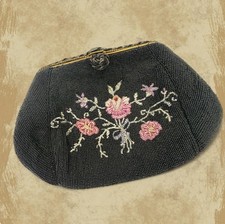 VTG 60  s Glass Beaded Evening Bag Purse Embroidered Petit Point Needlepoint