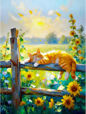 5D Orange Cat Diamond Art Kits for Adults Beginners, DIY Sunflower Diamond Paint