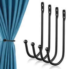 4 Pcs Curtain Wall Hooks, Black Holdbacks U Shaped Pull