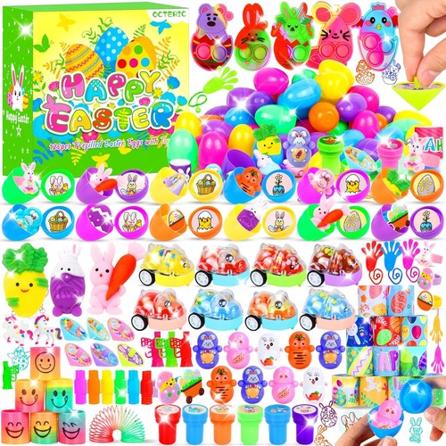 120 Pcs Prefilled Plastic Easter Eggs Filled with Assorted Toys Stickers...