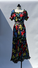 RIXO Target Rainbow Floral Off Shoulder Puff Sleeve Bias Cut Maxi Dress Women 6