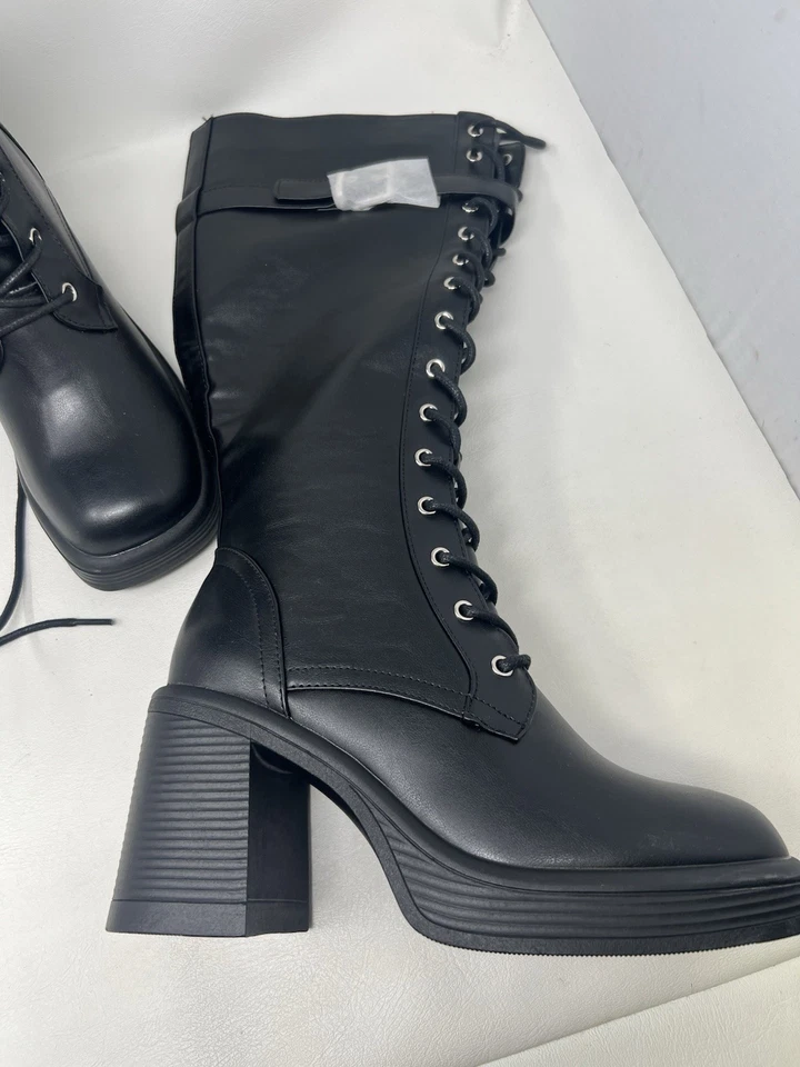 Shoedazzle Tacón Hara Combat Botas con Cordones/Cremalle Negro Talla 8 (Caja dañada) Foto 3 de 4