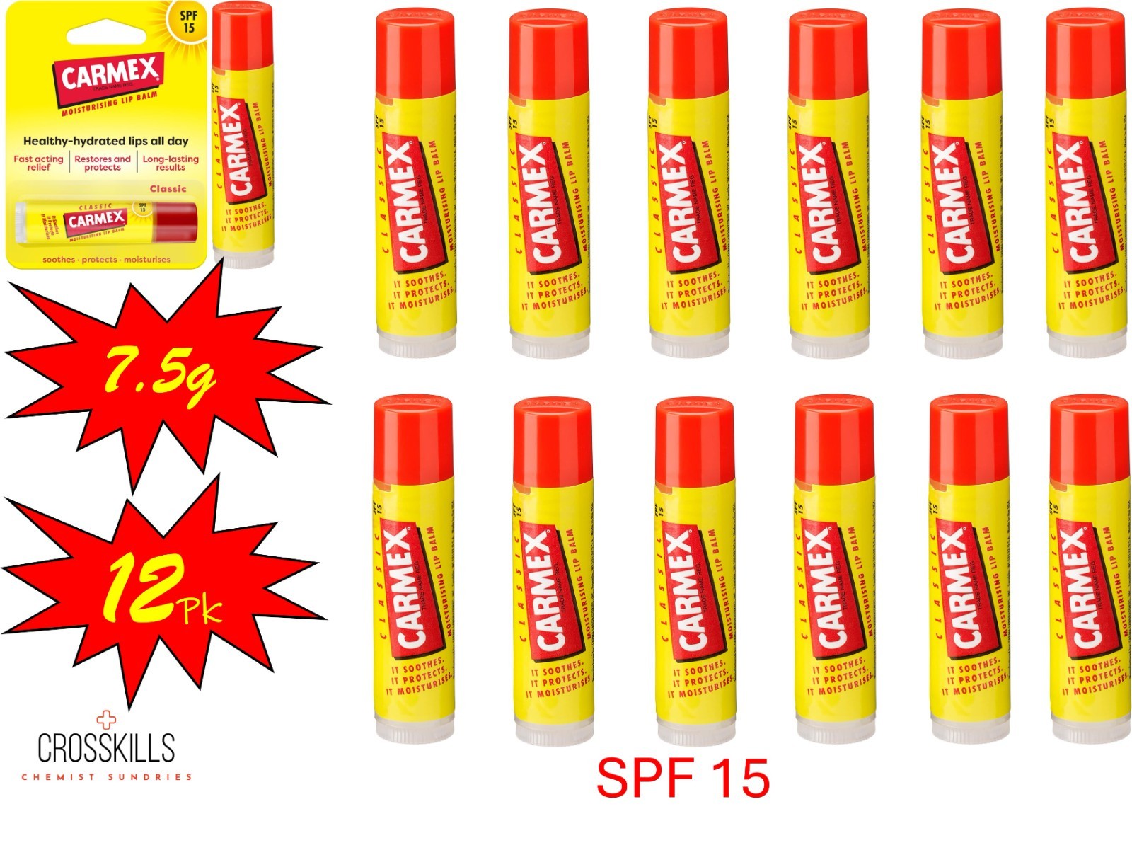 CARMEX ORIGINAL LIPBALM STICK 4.25g - SPF15 - 12pk  BRAND NEW - ORIGINAL PACK