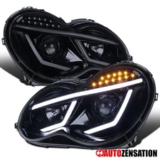 LED Bar Fit 2001-2007 Benz W203 C-Class Black Smoke Projector Headlights Lamps