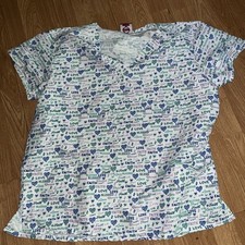 Divine Curves Womens 1X Scrub Top Pockets Multi-Color Love Faith Blessed T6