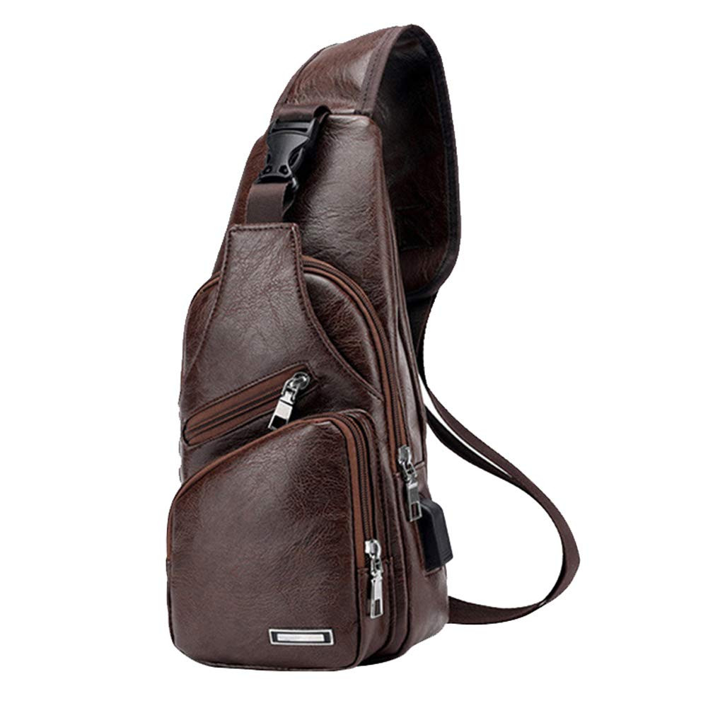 Men's Leather Sling Bag with USB Port & Waterproof Design for Daily Use  