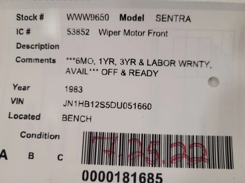 Motor limpiaparabrisas compatible con 82-86 SENTRA 1595008 Foto 3 de 3