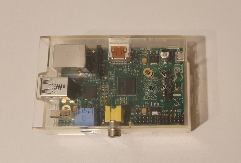Raspberry Pi model B (2011, 12) with transparent case