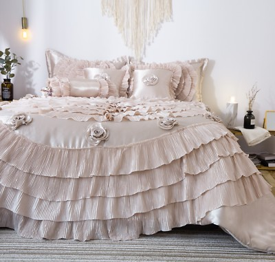 #ad Tache Champagne Fancy Satin Ruffled Luxury Wedding Comforter Bedding Quilt Set $229.89