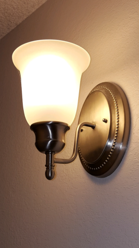 Qty 4 Satin Silver Nickel Interior Wall Sconce Glass Alabaster Lamp Fixtures - Picture 3 of 10