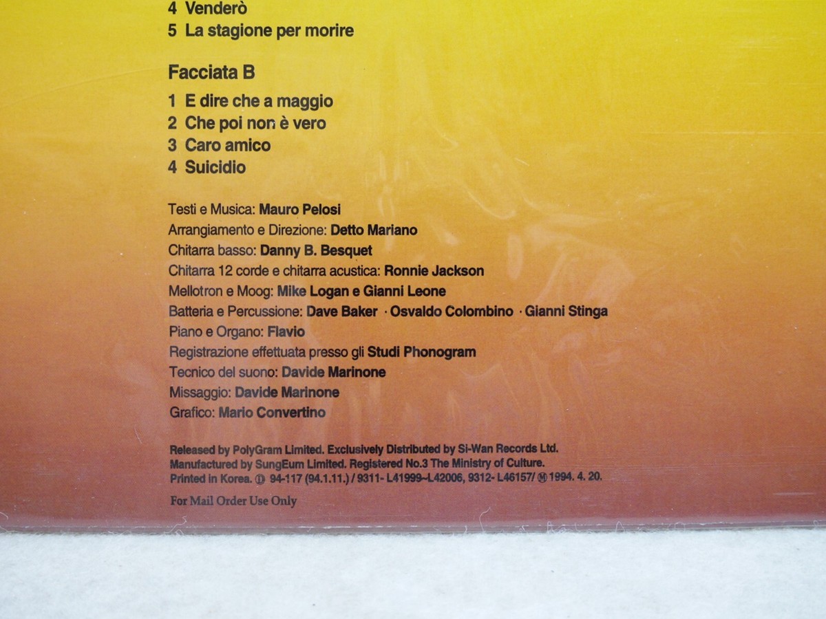Mauro Pelosi La Stagione Per Morire 1994 LP W/Insert Sealed Italy