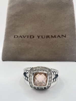 David Yurman Petite Albion Ring With Morganite and Diamonds Size