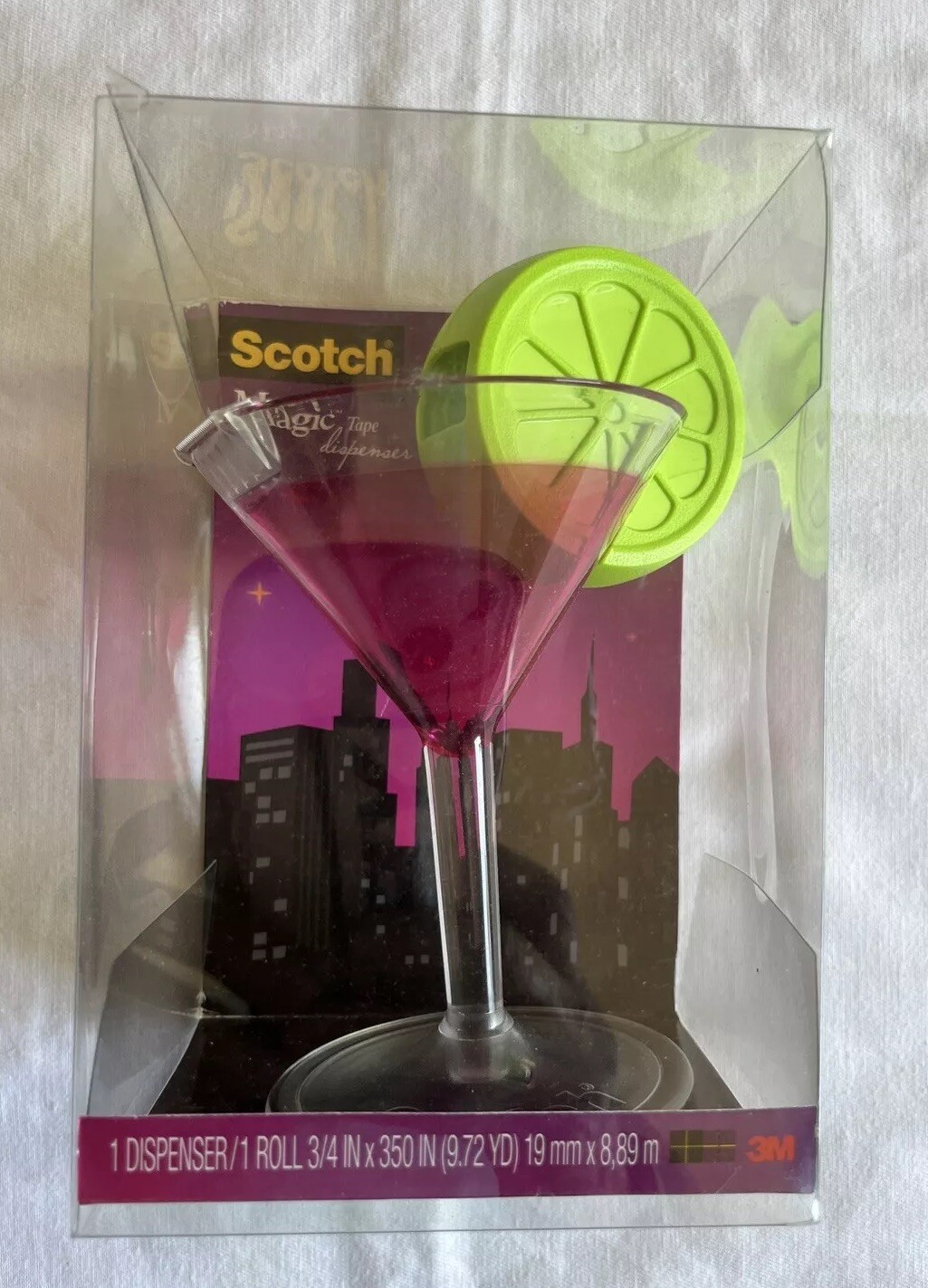 Scotch Tape Dispenser Pink Martini/Cosmopolitian Cocktail with Lime New USA Made-image