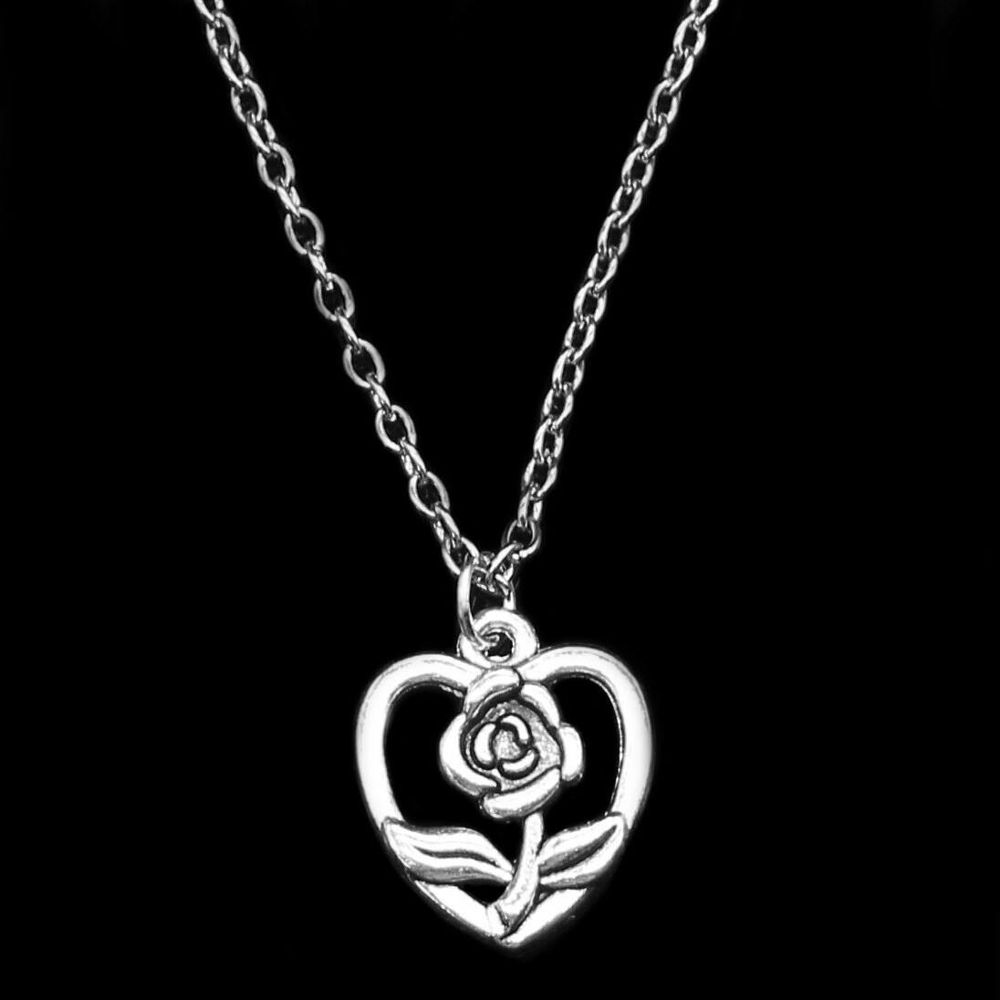 Collana ciondolo amore floreale fiore cuore rosa + sacchetto omaggio