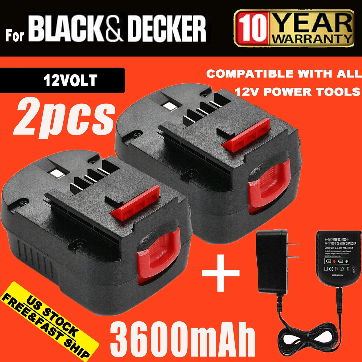 HPB12 for Black+Decker 12V 3.6Ah Battery / Charger Firestorm FSB12 FS120BX  A1712