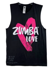 Zumba Love Black Pink Heart Sleeveless Muscle Shirt Size XS/S Oversized Sample