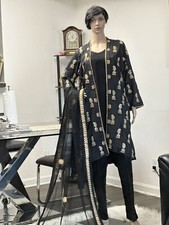 Pakistani Black Shlawar Kameez with Cotton Silk Embroidered Gown Fancy Party Wea