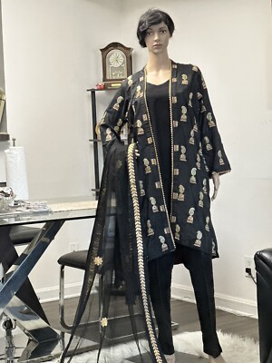 Pakistani Black Shlawar Kameez with Cotton Silk Embroidered Gown Fancy Party Wea