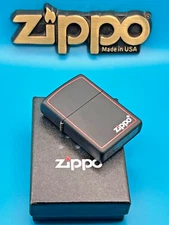 Genuine Brand New 2015 ZIPPO Lighter Subtle Red PINSTRIPE Satin Matte Black Case