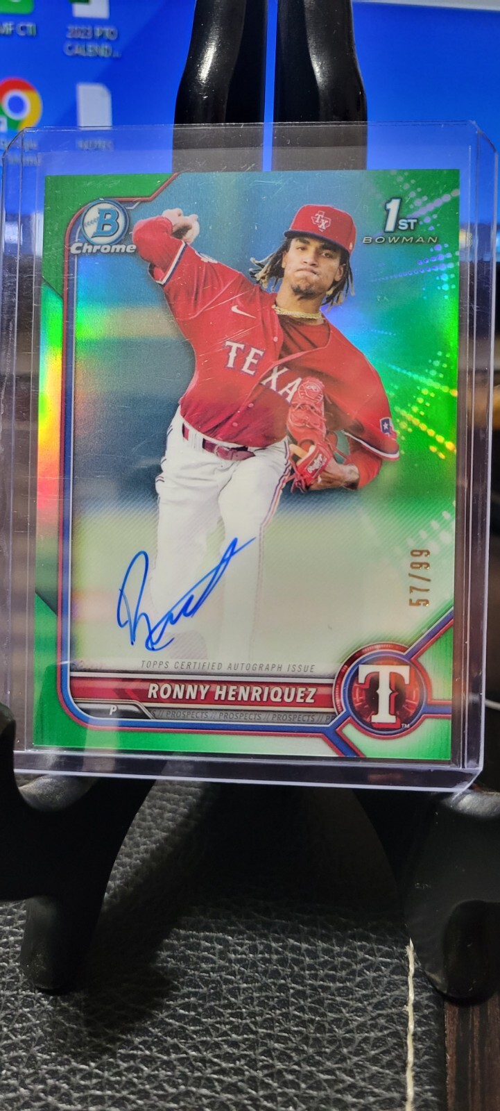 2022 1st Bowman Chrome Refractor Ronny Henriquez Auto 57/99 Green Texas Rangers