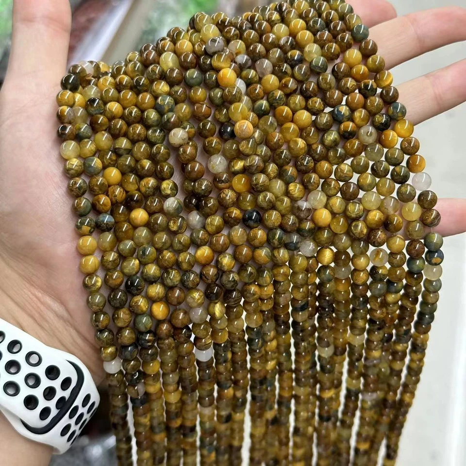 6/10mm Natural Golden Pietersite Stone Round Loose Beads for Jewelry Making DIY - Image 2 of 4
