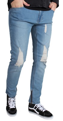 ONLY & SONS Jeans Mens Warp Skinny Fit Narrow Leg Denim Pants Light Blue Faded