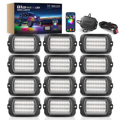 MICTUNING RGB+IC LED Rock Lights, 12 Pods Off-Road Underglow Underbody Neon Lamp