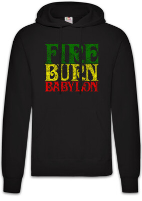 Fire Burn Babylon Hoodie Kapuzenpullover Rasta Irie Reggae Jamaica Rastafari