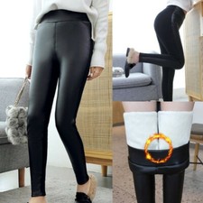 Pantaloni Leggings Skinny Foderati In Pelliccia Fleece Alta Vita Caldi