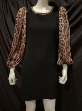 Dolce & Gabbana D&G Black Wool Blend Sz 36 Leopard Sleeves Dress