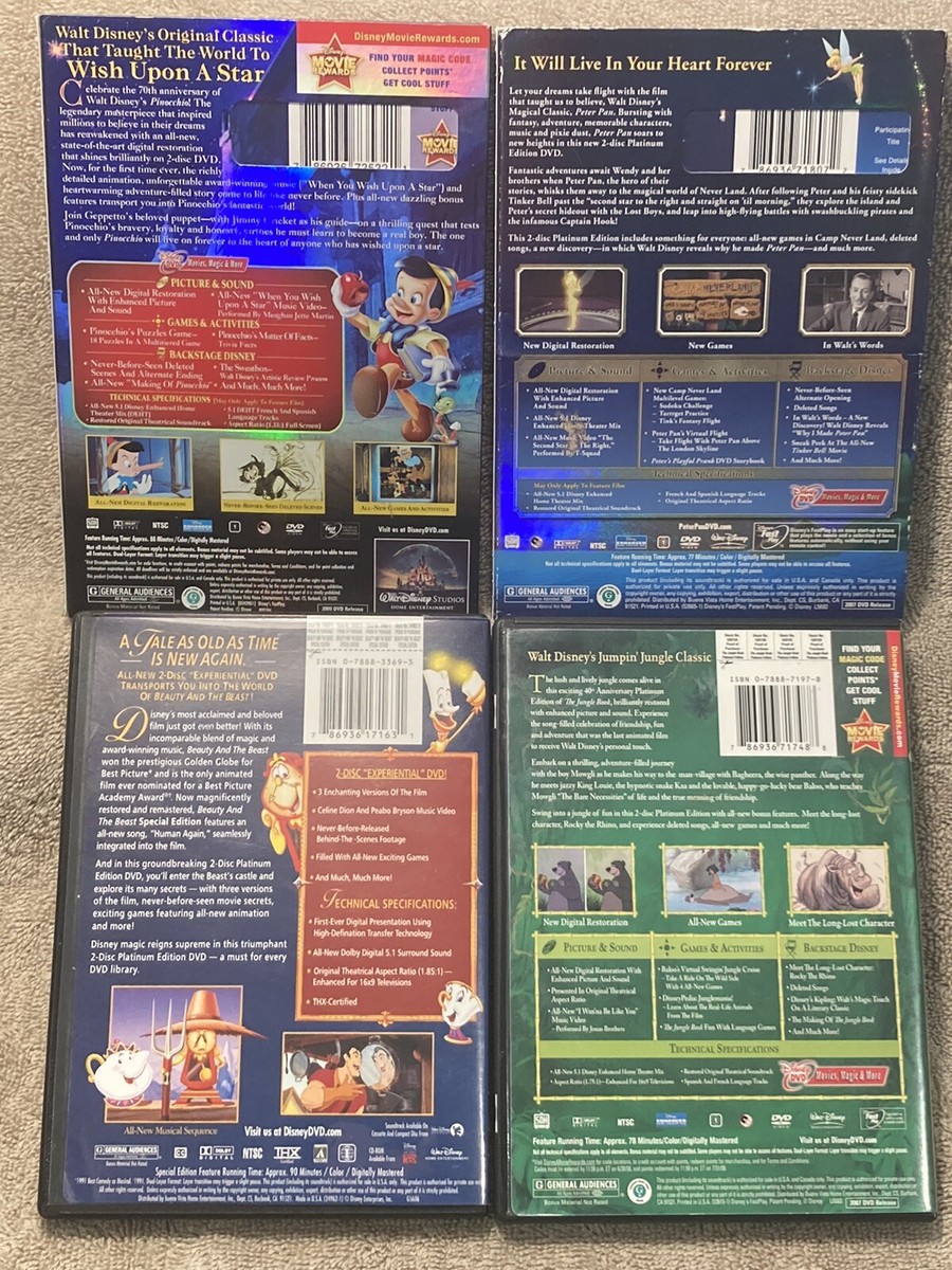Lot Of 4 Platinum Edition Disney DVD. Peter Pan Jungle Book
